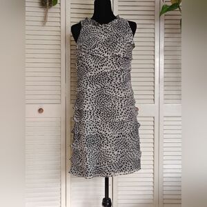 SL Fashions Black & White Animal Print Ruffle Mini Dress Size S – Like New